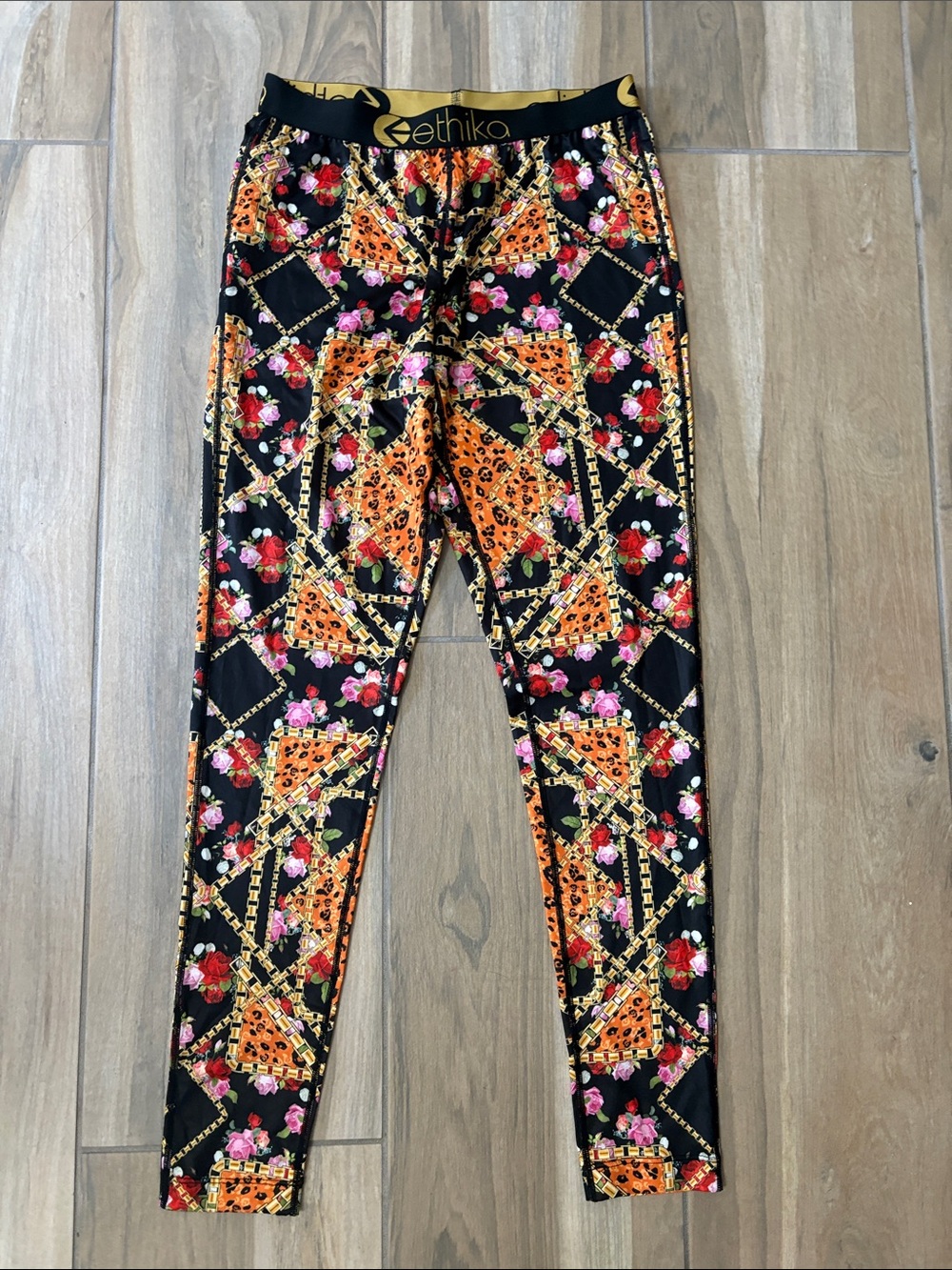 Ethika Kids Floral & Leopard Print Leggings - Black/Orange